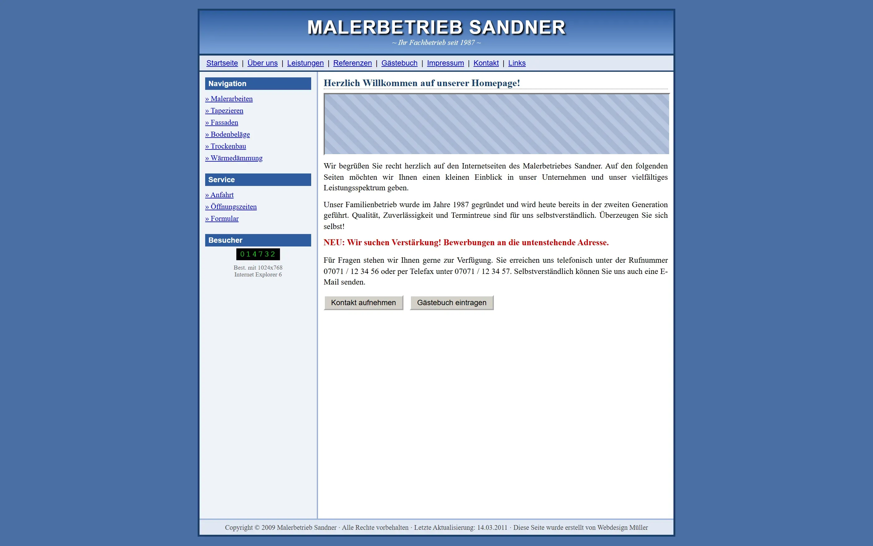 Enge Website von 2009, Schrift nur mit Zoomen lesbar